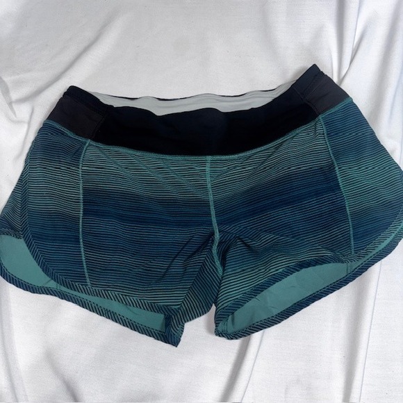 lululemon athletica Pants - Lululemon Real Quick Shorts Teal Blue Striped Running Athletic Size 10 Low Rise